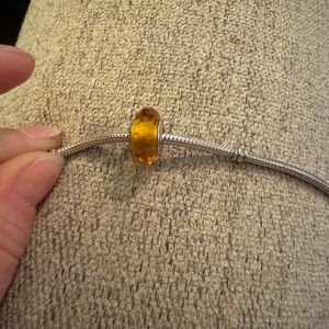 Pandora golden yellow faceted Murano charm; sterling silver